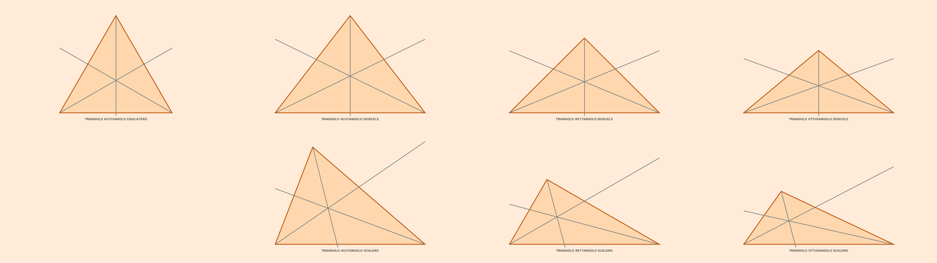 Disegni delle bisettrici dei principali triangoli conosciuti